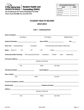 Student Health Record Form