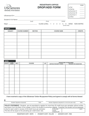 University Drop/Add Form