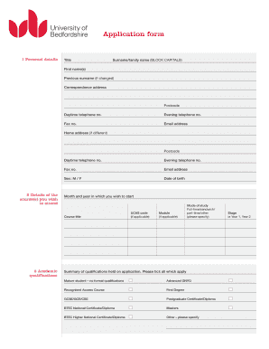 University of Bedfordshire Application Form