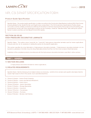 HPL CSI 3-Part Specification Form