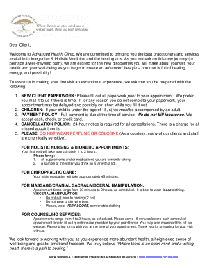 Advanced Health Clinic New Client Paperwork