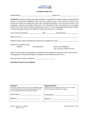 Incomplete Grade Form