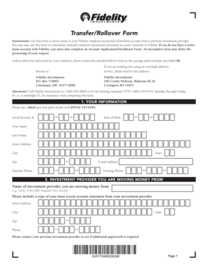 Fidelity Transfer/Rollover Form