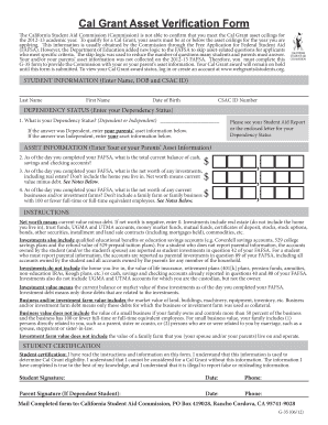 Cal Grant Asset Verification Form