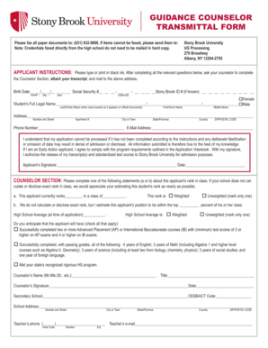 Stony Brook University Guidance Counselor Transmittal Form