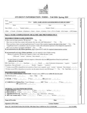 Student Health Information Form