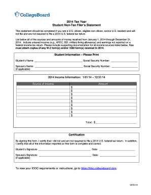 2014 Student Non-Tax Filer’s Statement