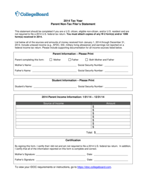 2014 Parent Non-Tax Filer’s Statement