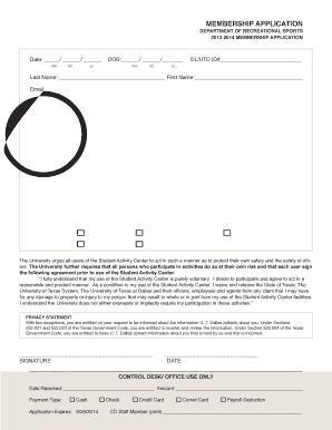 Membership Application for Recreational Sports