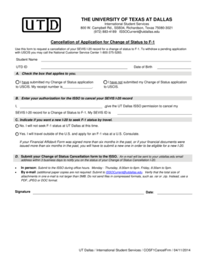 Change of Status Cancellation - The University of Texas at Dallas - utdallas