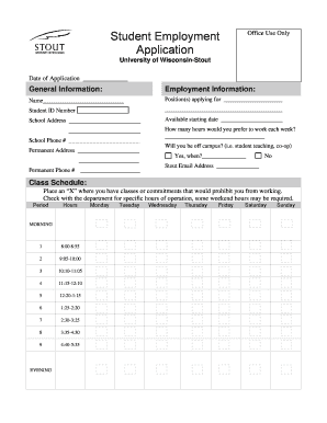 University of Wisconsin-Stout Student Employment Application