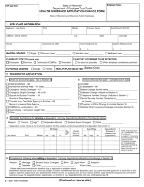 Wisconsin Health Insurance Application/Change Form