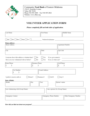 Community Food Bank Volunteer Application Form