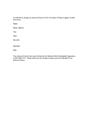 National Merit Scholarship School of Choice Form