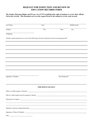 Request for Inspection and Review of Education Records Form