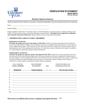 Verification Statement for Financial Aid