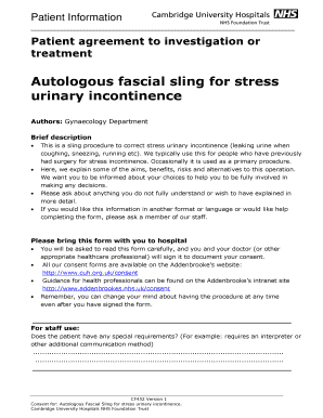Autologous Fascial Sling Consent Form