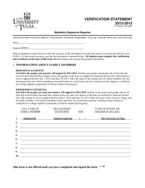 Verification Statement for Financial Aid