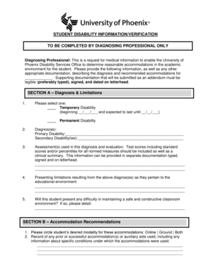 Student Disability Information/Verification Form