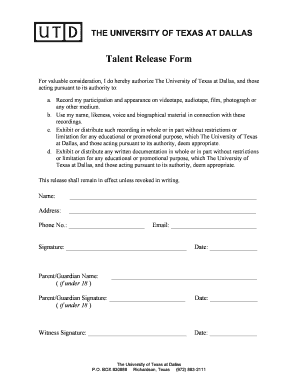 Talent Release Form - The University of Texas at Dallas - utdallas