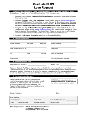 Graduate PLUS Loan Request Form
