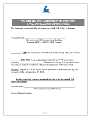 Voluntary Pre-Kindergarten Provider Advance Payment Form