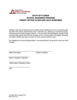 Florida School Readiness Screening Decline Form