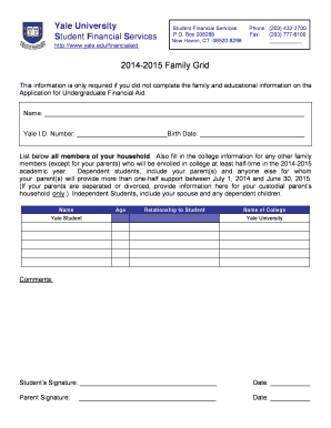 Yale University Student Financial Aid Form