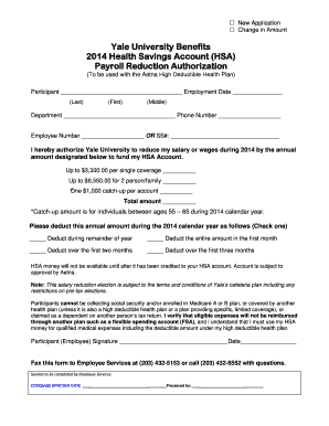 Yale University HSA Payroll Reduction Authorization