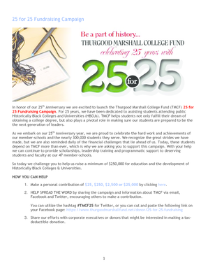 Thurgood Marshall College Fund 25 for 25 Fundraising Campaign