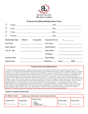 Elite Sports Academy Program Enrollment Form