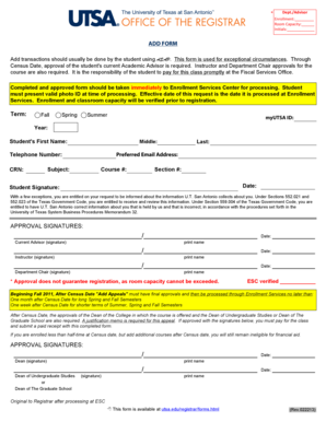 UTSA Add Form