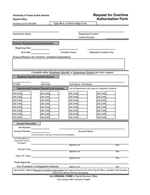 University of Texas Overtime Authorization Form