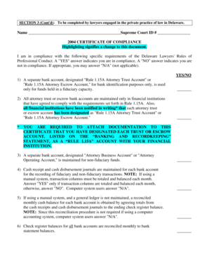 Delaware Lawyers' Certificate of Compliance