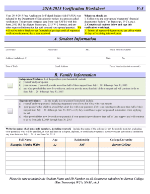 2014-2015 Verification Worksheet V-5