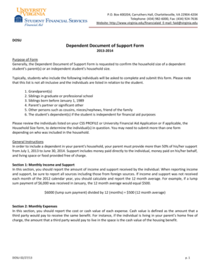 Dependent Document of Support Form