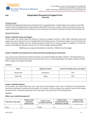 Independent Document of Support Form