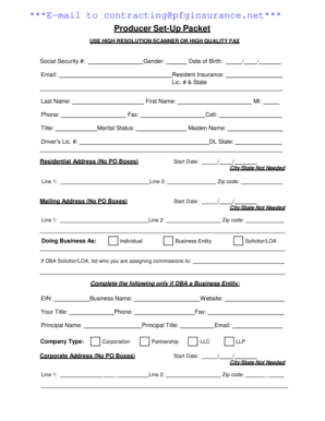 Producer Set-Up Packet