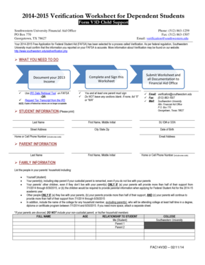 2014-2015 Verification Worksheet for Dependent Students