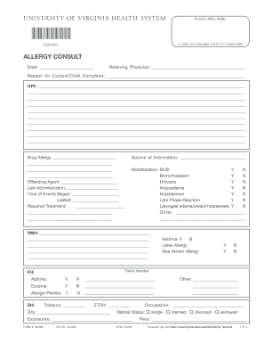 University of Virginia Allergy Consult Form