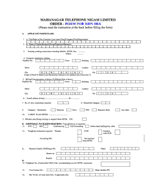 MTNL ISDN BRI Connection Application Form