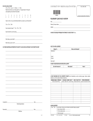 University of Virginia Health System Pain and Health History Form