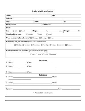 Studio Model Application Form