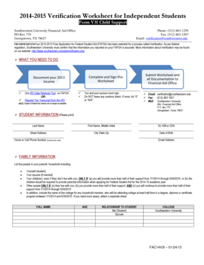 2014-2015 Verification Worksheet for Independent Students
