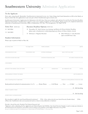 Southwestern University Admission Application