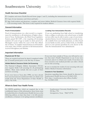 Southwestern University Health Record Form