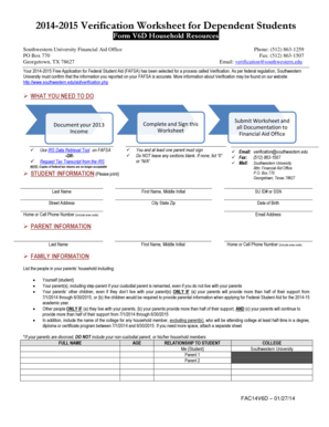 2014-2015 Verification Worksheet for Dependent Students