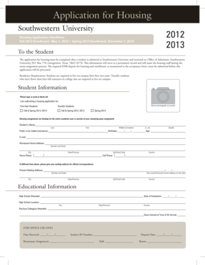 Southwestern University Housing Application