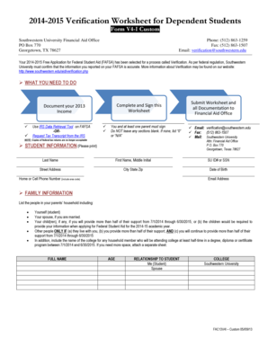2014-2015 Verification Worksheet for Dependent Students