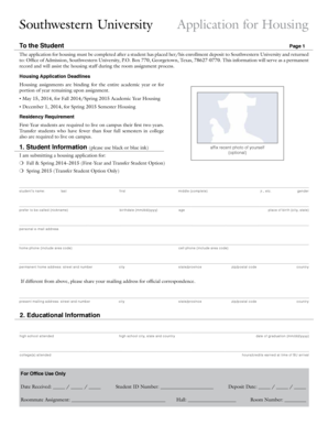 Southwestern University Housing Application